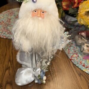 white and silver Santa Claus collectible figurine 12.5” Tall